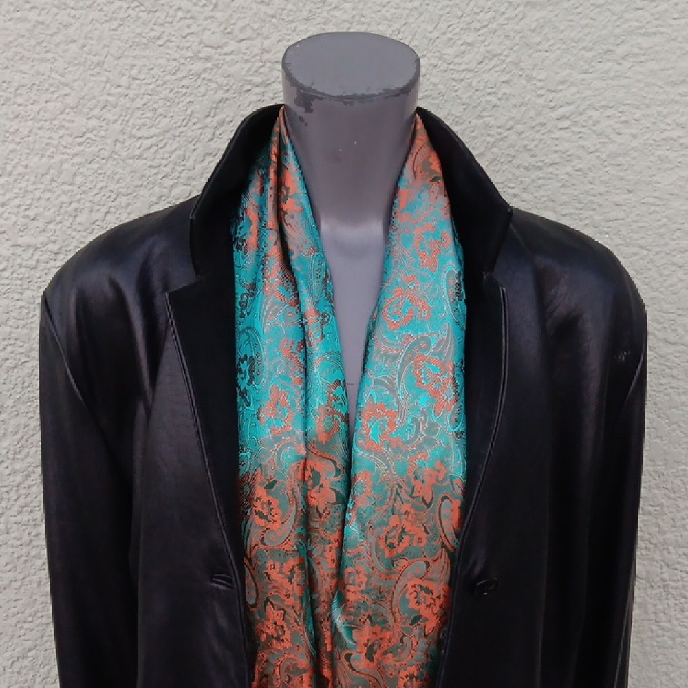 Ladies Pure Silk Luxury Teal and Orange Floresent Scarf